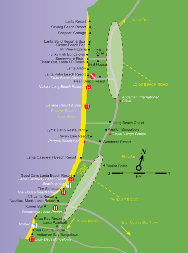 Map of Long Beach in Krabi, Thailand