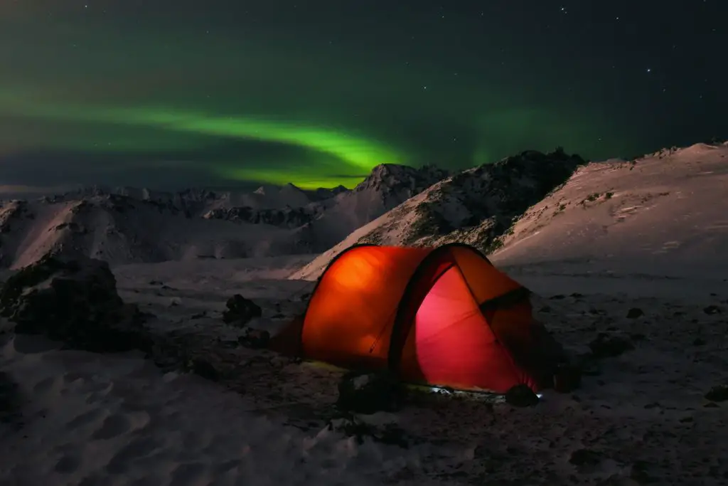 wild camping under the Northern Lights