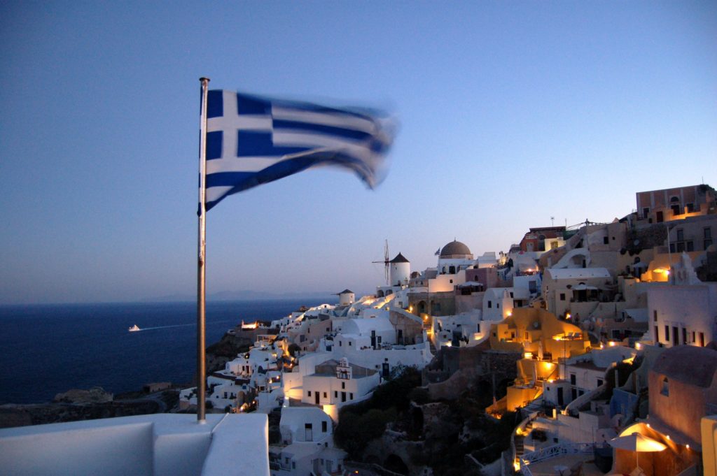 greek flag in Santorini